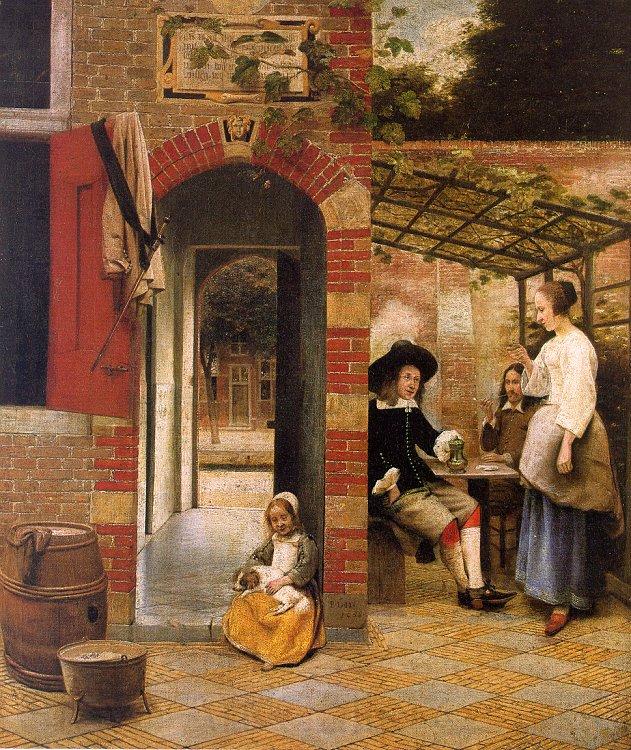 Pieter de Hooch Courtyard with an Arbor and Drinkers Norge oil painting art
